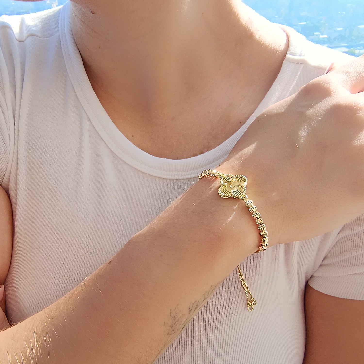 Pulsera Trébol Dorado - Baño de Oro 18Kt