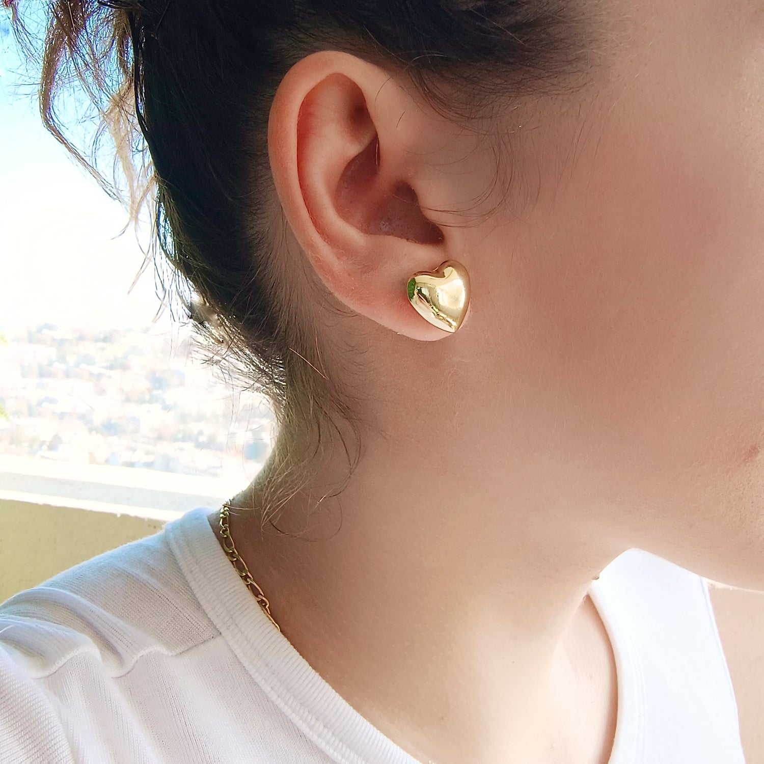 Aros Corazón Inflado Grande - Baño de Oro 18Kt