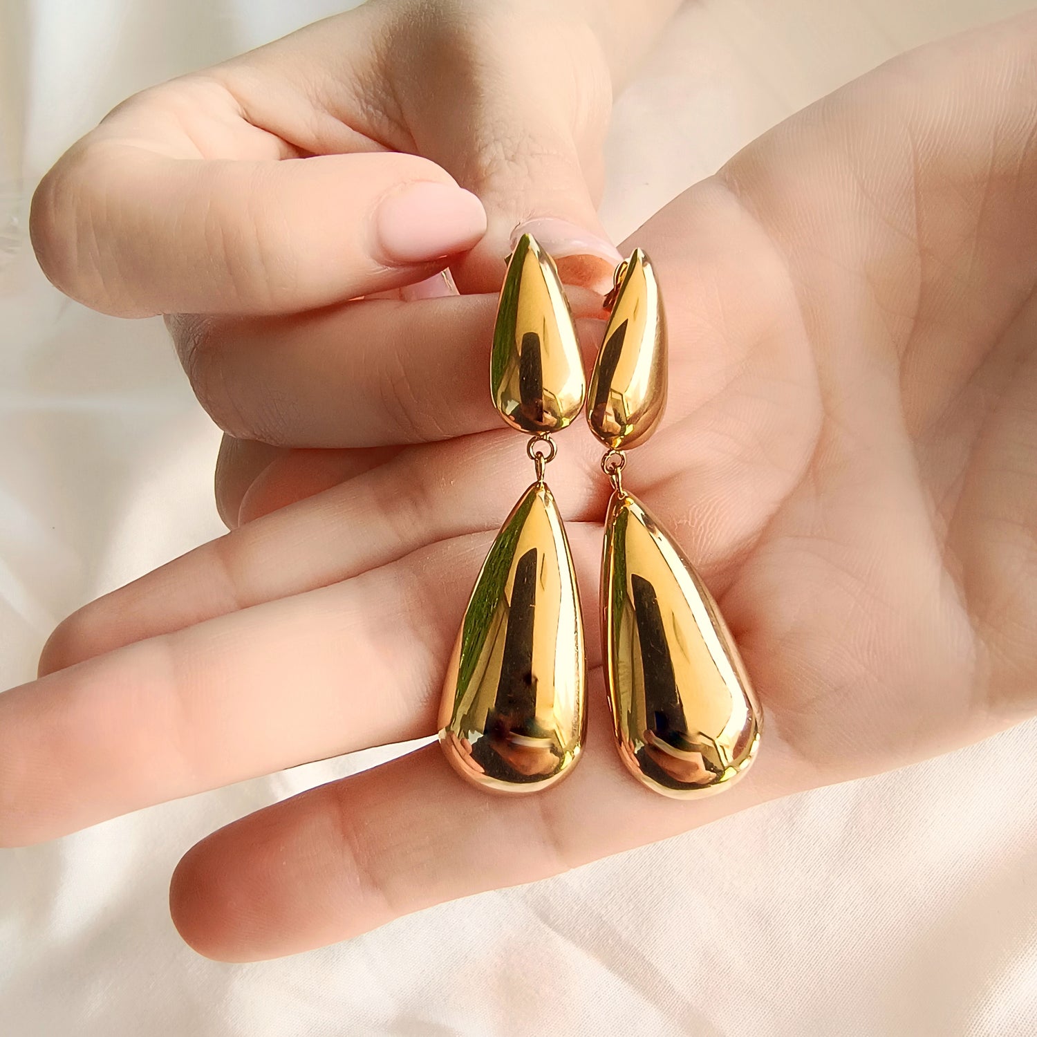 Aros Gota Colgante - Baño de Oro 18Kt