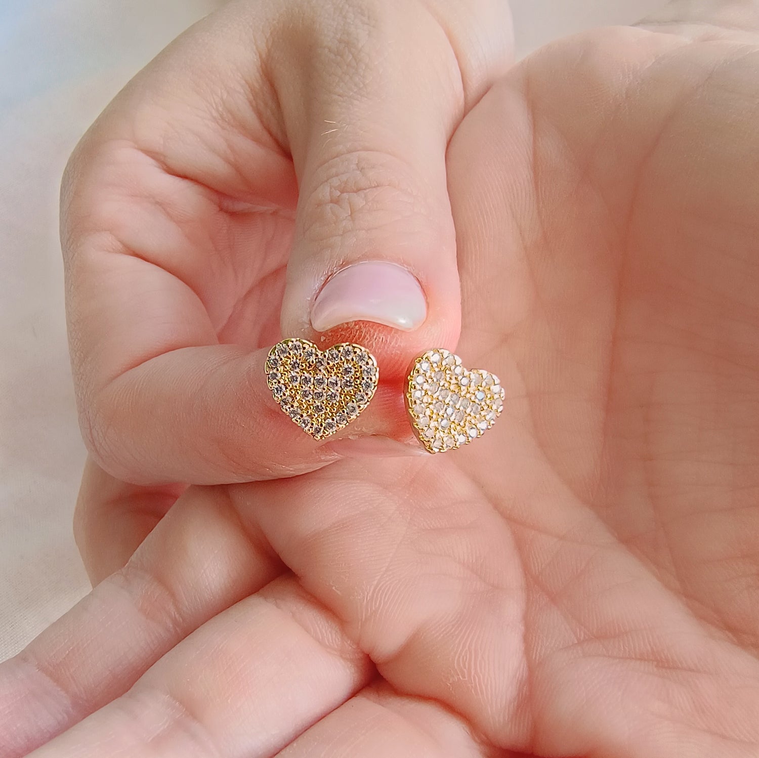 Aros Corazón Mediano Full Circones - Baño de Oro 18Kt